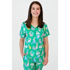 Little Sleepies Women's Green Hoppy Days Easter Print Pajama Top Size Large